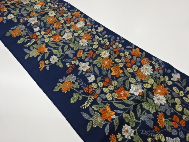 JAPANESE NAGOYA OBI / MAWATA TSUMUGI / WOVEN AUTUMN FLOWERS